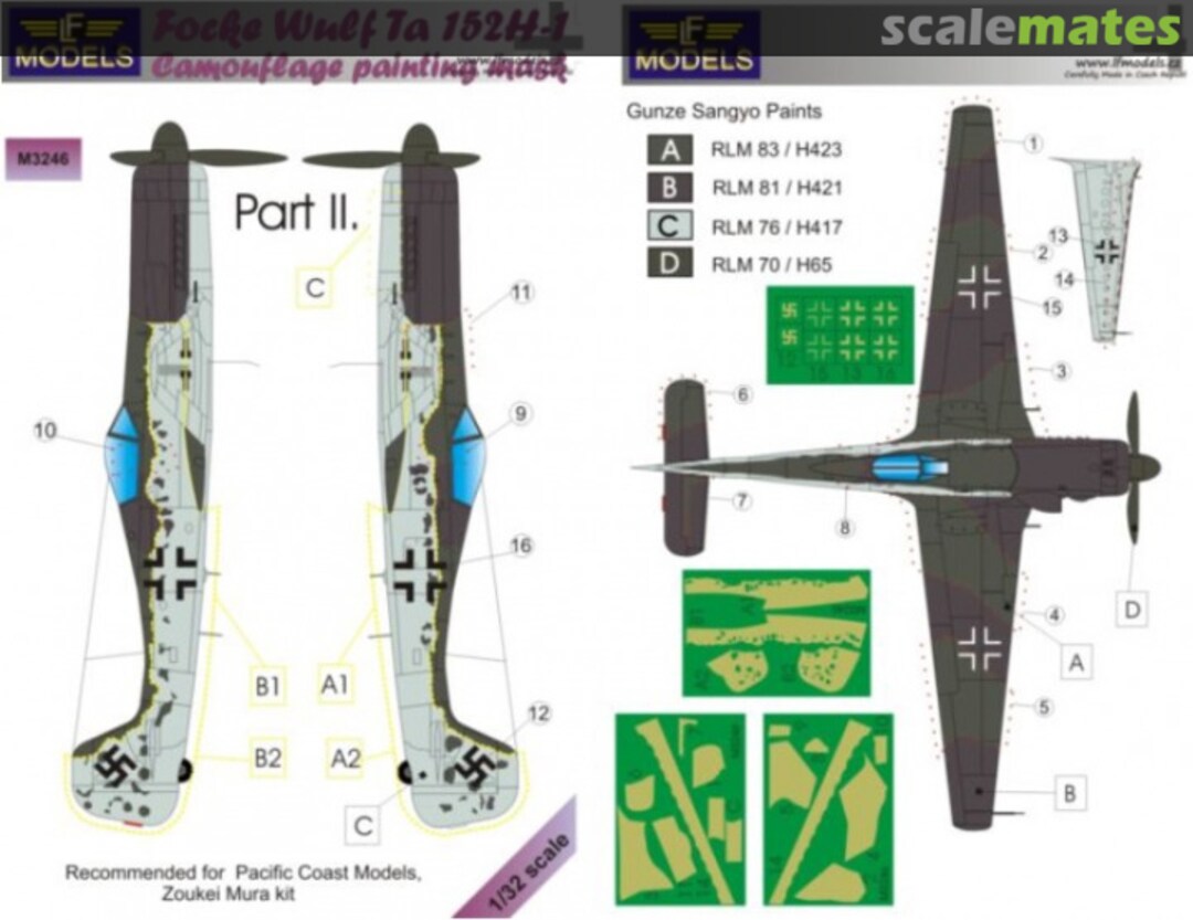 Boxart Focke Wulf Ta 152H-1 Part II. Camouflage Painting Mask M3246 LF Models