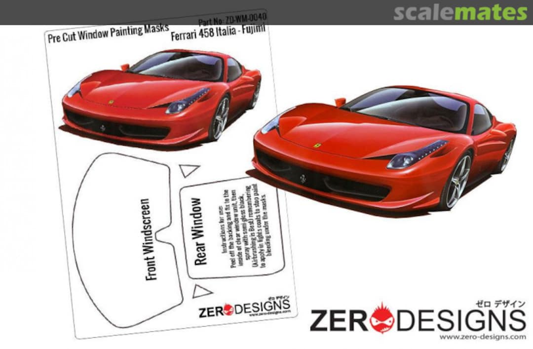 Boxart Ferrari 458 Italia Pre Cut Window Painting Masks ZD-WM-0040 Zerodesigns