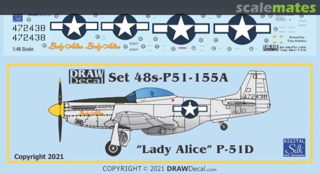 Boxart “Lady Alice” P-51D 48-P51-155A Draw Decal