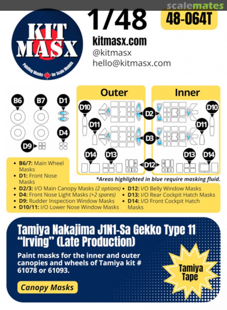 Boxart Tamiya Nakajima J1N1-Sa Gekko Type 11 "Irving" (Late Production) 48-064T Kit Masx