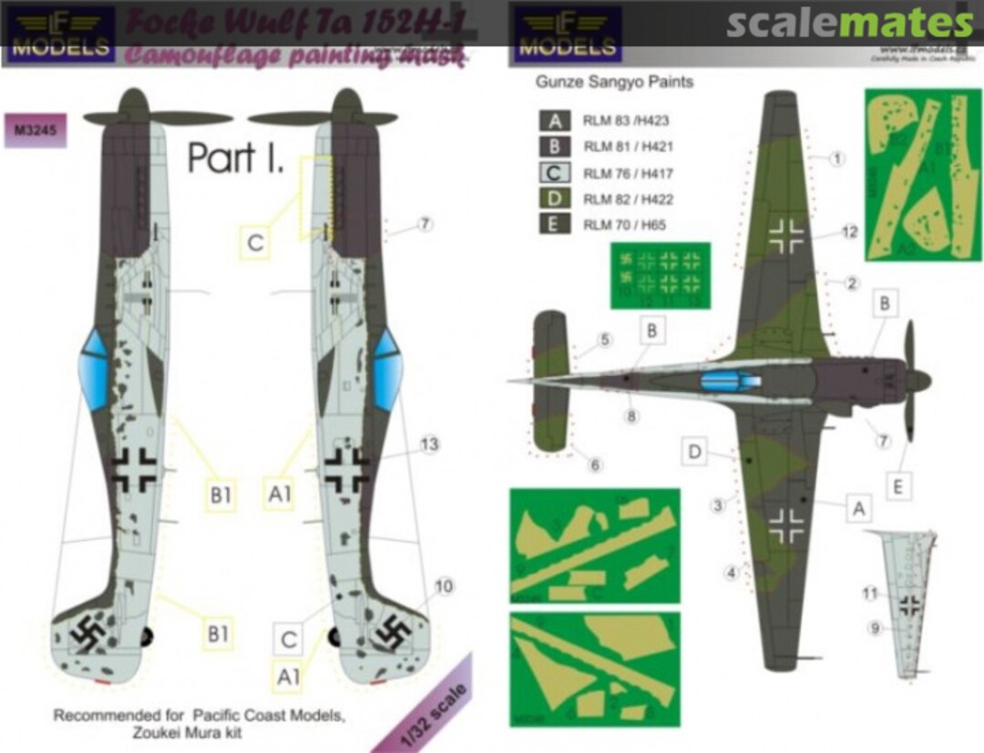 Boxart Focke Wulf Ta 152H-1 Part I. Camouflage Painting Mask M3245 LF Models