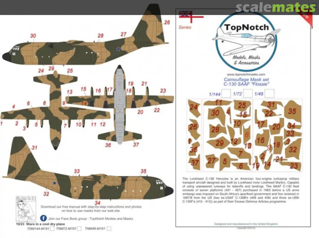 Boxart SAAF C-130 “Flossie” Hercules Camouflage Pattern & Paint Mask TNM144-M191 TopNotch