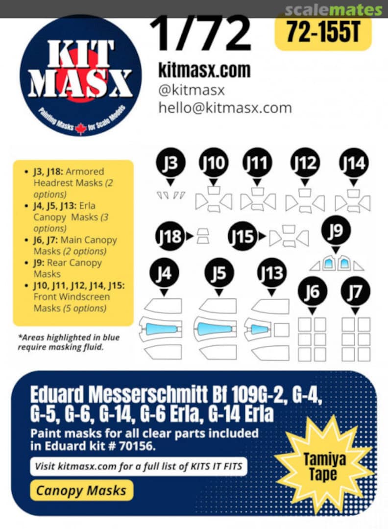 Boxart Eduard Messerschmitt Bf 109G-2/G-4/G-5/G-6/G-14/G-6 Erla/G-14 Erla 72-155T Kit Masx