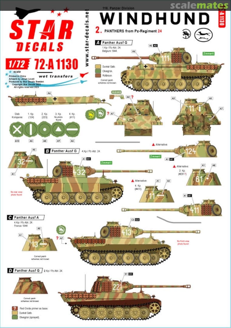 Boxart 116 Panzer Division - Windhund # 2. 72-A1130 Star Decals