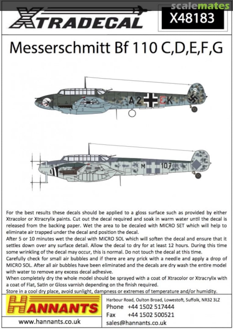 Boxart Bf 110 C,D,E,F,G X48183 Xtradecal