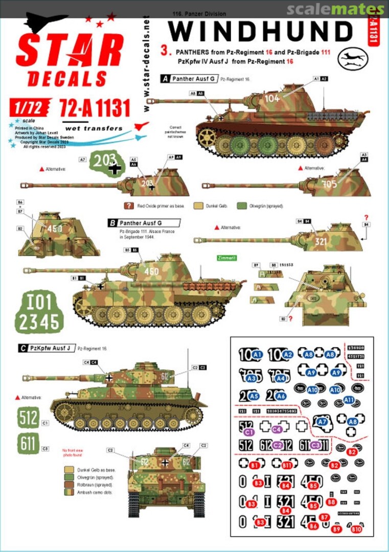 Boxart 116 Panzer Division - Windhund # 3. 72-A1131 Star Decals