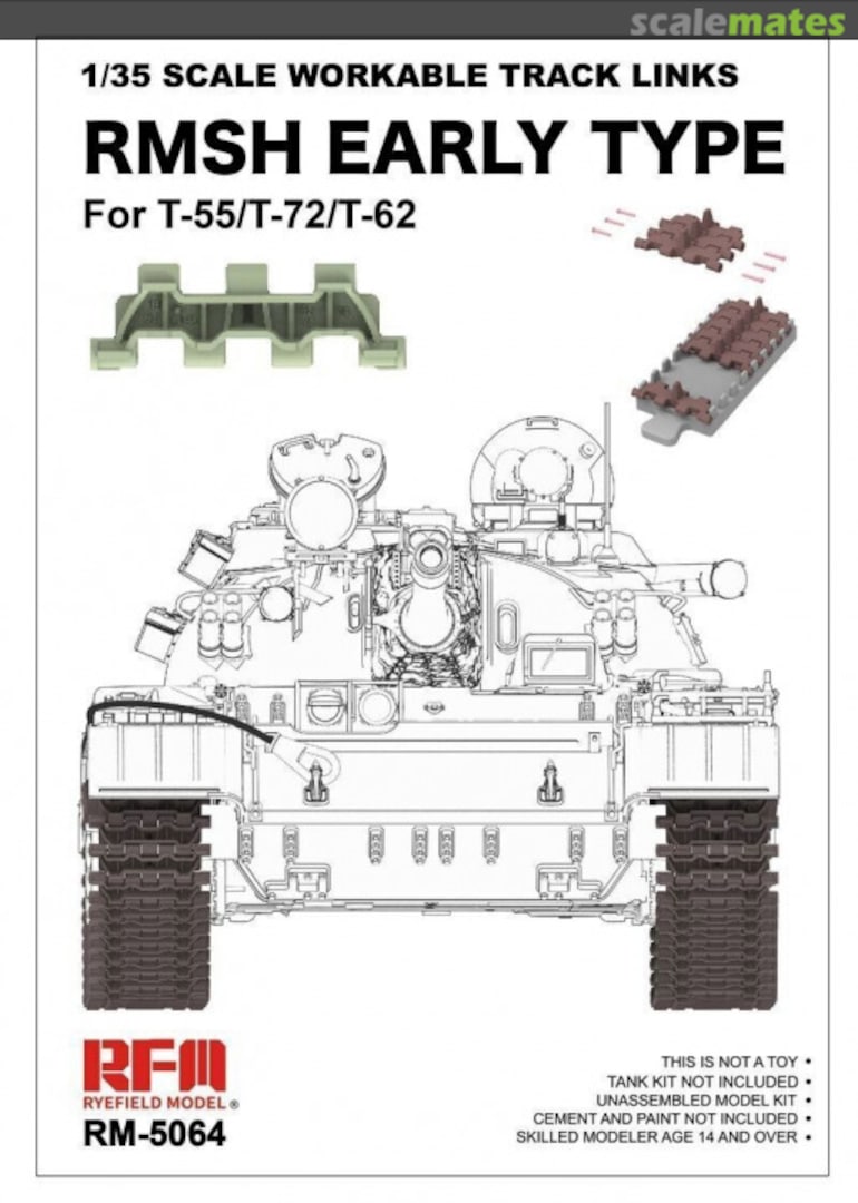 Boxart Workable Track RMSH Early Type For T55/T62/T72 RM-5064 Rye Field Model