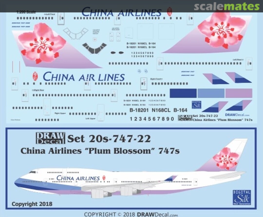 Boxart China Airlines “Plum Blossom” 747s 20-747-22 Draw Decal