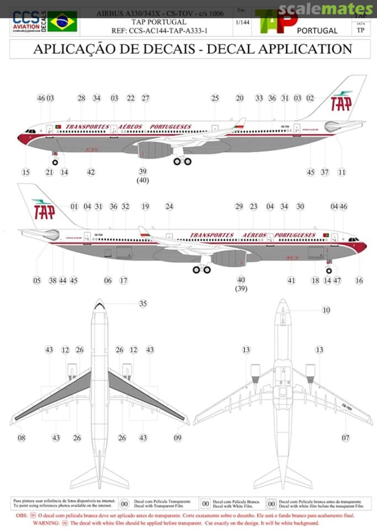 Boxart Airbus A330/343X - CS-TOV CCS-AC144-TAP-A333-1 CCS Aviation Decals