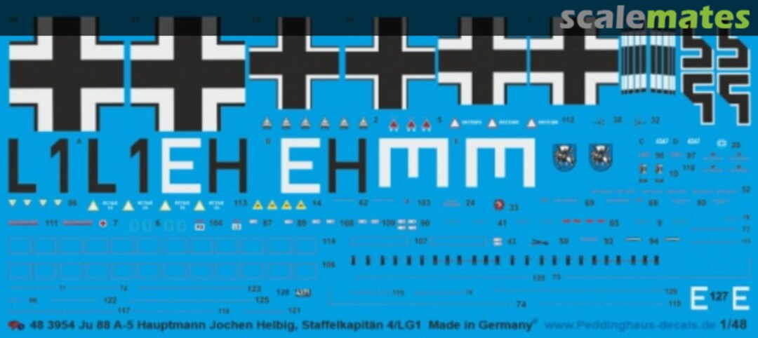 Boxart Ju 88 A-5 Hauptmann Jochen Helbig, Staffelkapitän 4./LG 1 48 3954 Peddinghaus-Decals