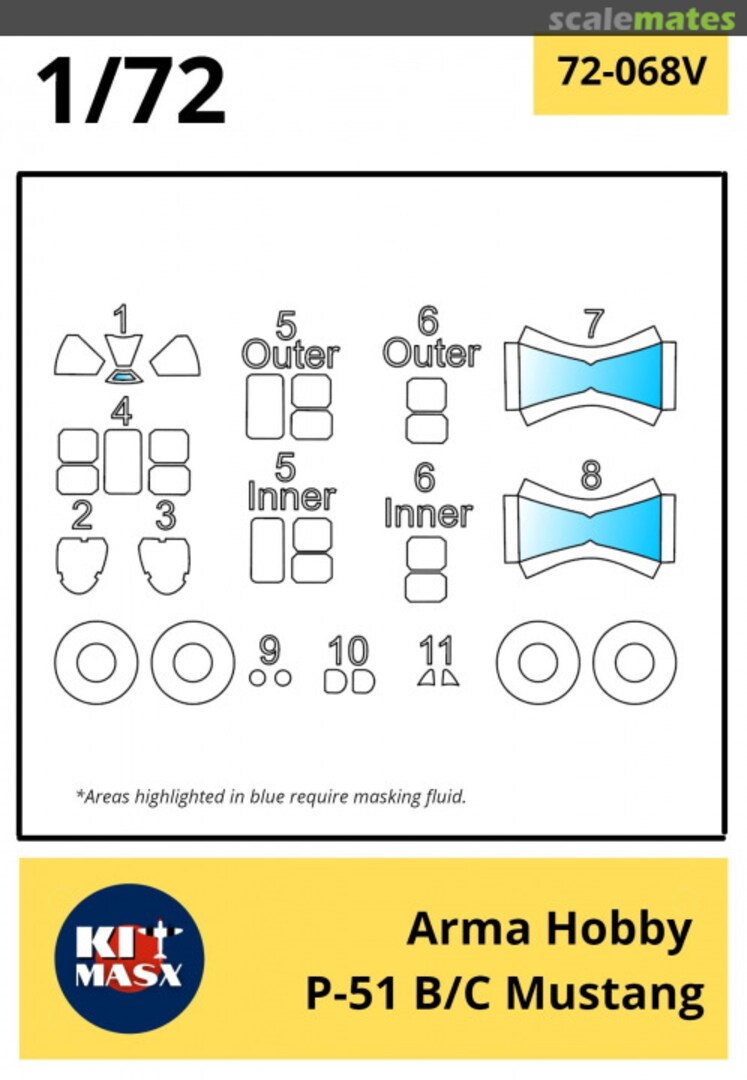 Boxart P-51 B/C Mustang Canopy Masks 72-068T Kit Masx