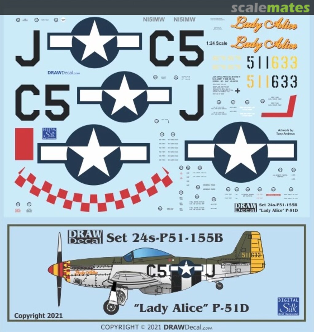 Boxart “Lady Alice” P-51D 24-P51-155B Draw Decal