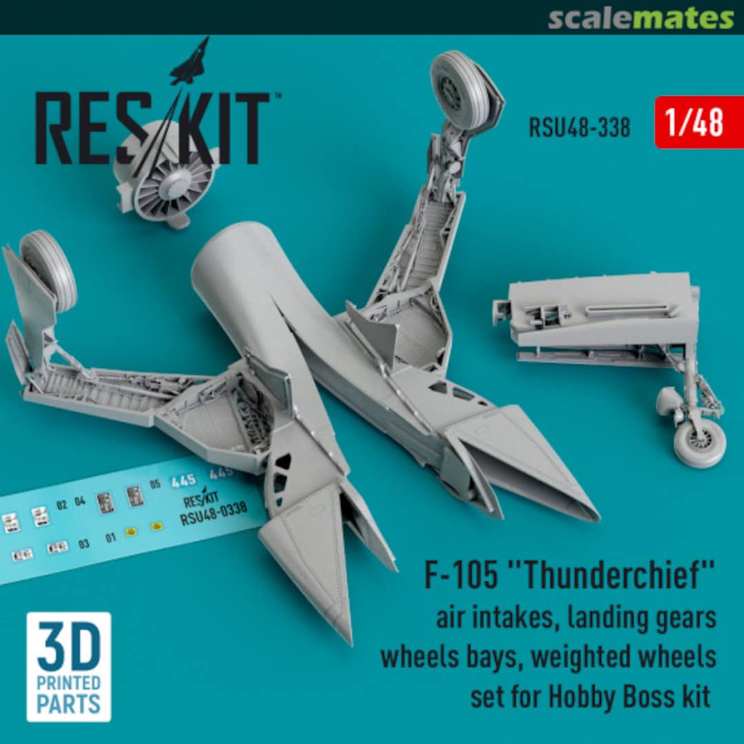 Boxart F-105 Thunderchief air intakes, landing gears with wheels bays and weighted wheels set (Hobby Boss) (3D Printed) RSU48-0338 ResKit