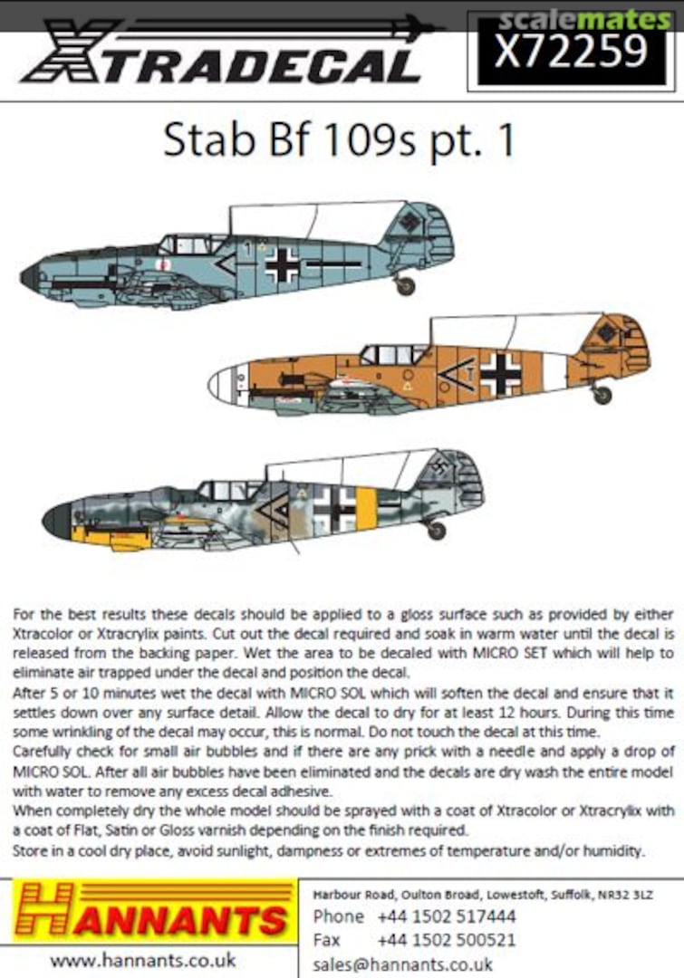 Boxart Messerschmitt Bf 109 Stab Pt. 1 X72259 Xtradecal