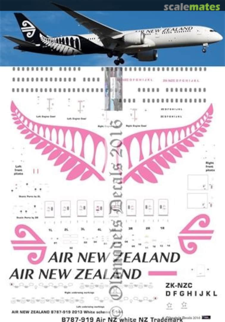 Boxart Air NZ B787-919 2013 NZ Trademark White scheme OMD0615 Oldmodels Decals