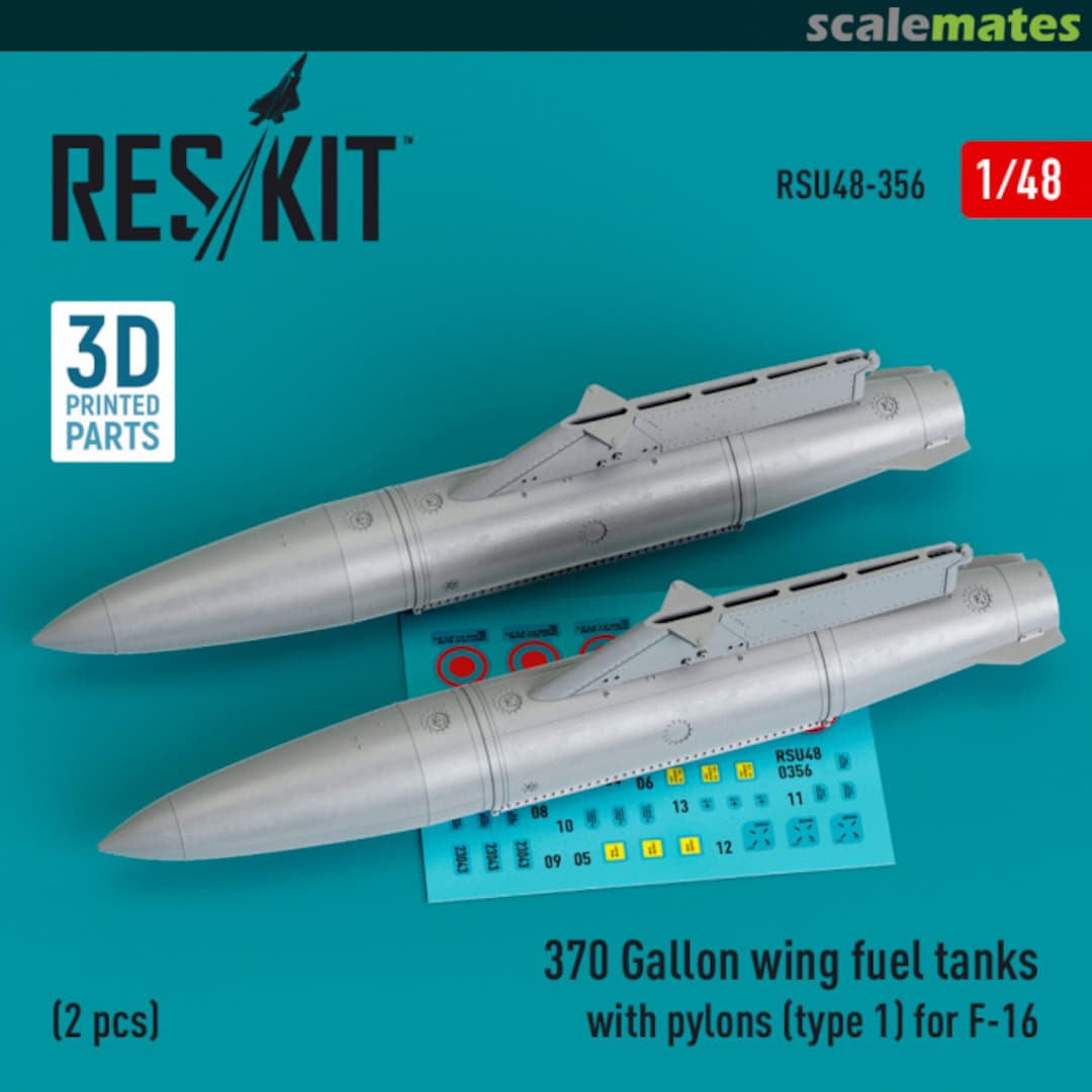 Boxart 370 Gallon wing fuel tanks with pylons (type 1) for F-16 RSU48-0356 ResKit