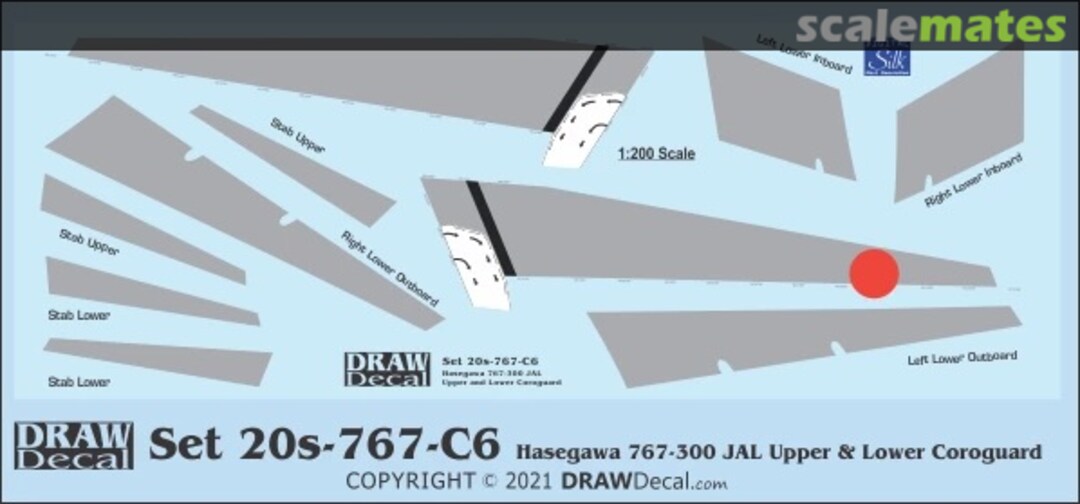 Boxart Hasegawa 767-300 Japan Airlines Upper & Lower Coroguard 20-767-C6 Draw Decal