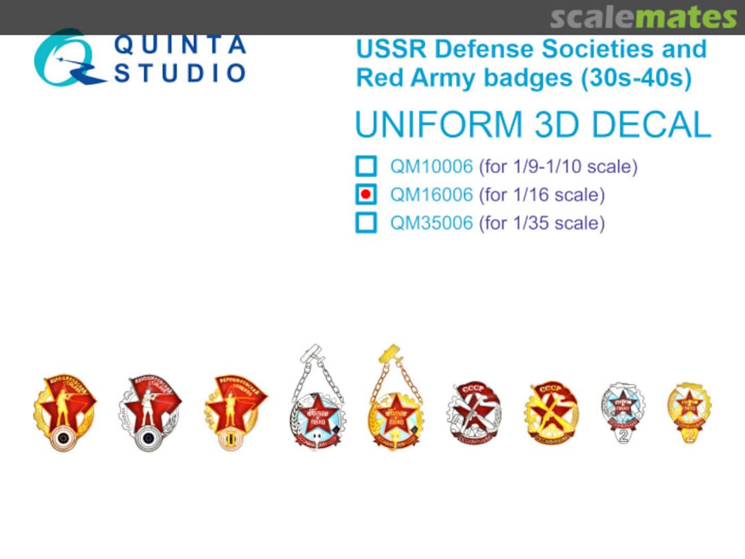 Boxart USSR Defense Societies and Red Army badges (1930s-1940s) uniform 3D decals QM16006 Quinta Studio