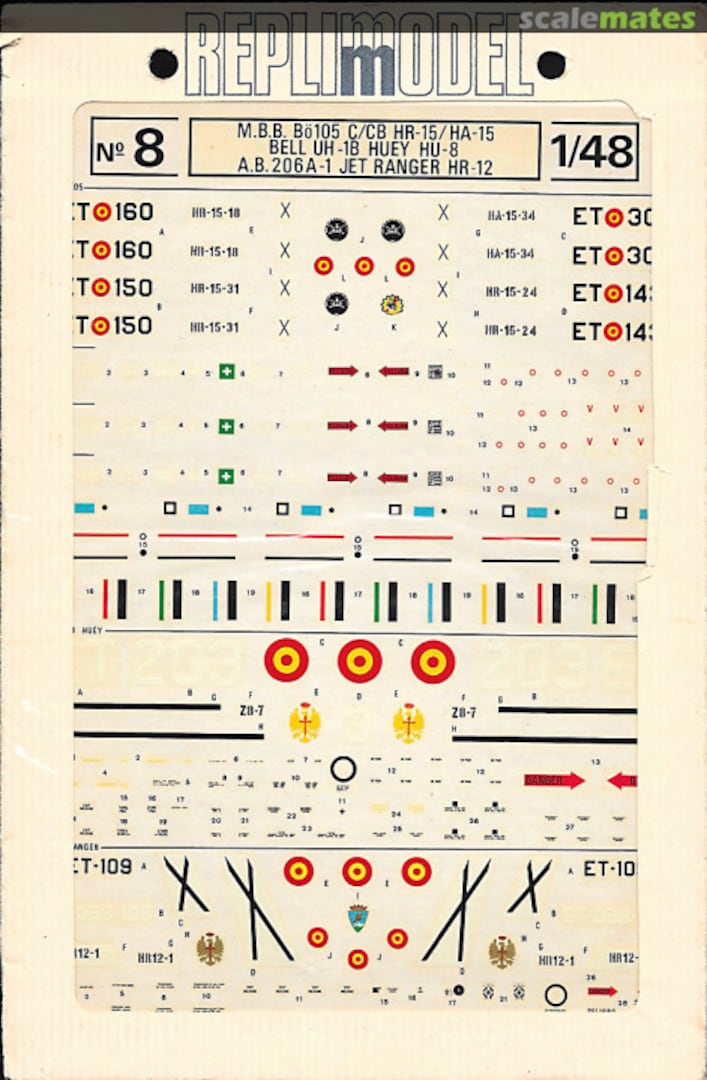 Boxart MBB BO105 C/CB HR-15/HA15 - BELL UH-1B HUEY HU-8 - A.B.206 A-1 JET RANGER HR-12 8-48 Replimodel