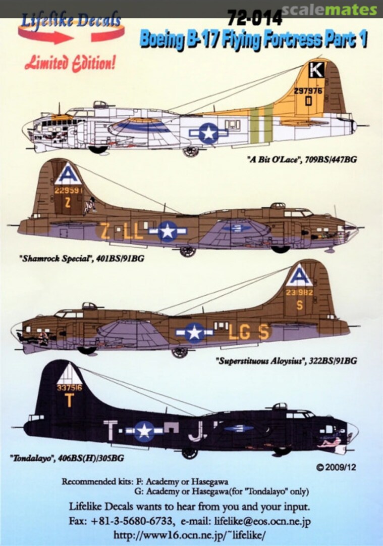 Boxart B-17 Flying Fortress 72-014J Lifelike Decals