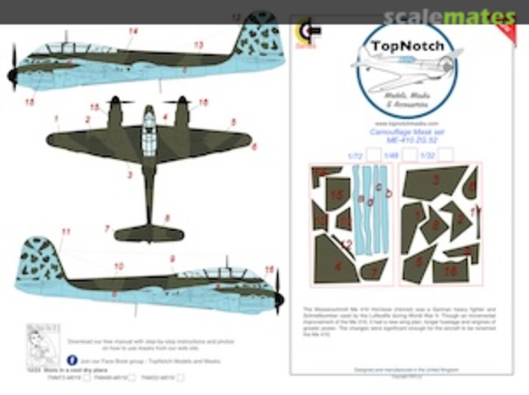 Boxart Messerschmitt Me-410 Hornisse Pat C KG 52 Camouflage pattern paint mask TNM48-M019 TopNotch