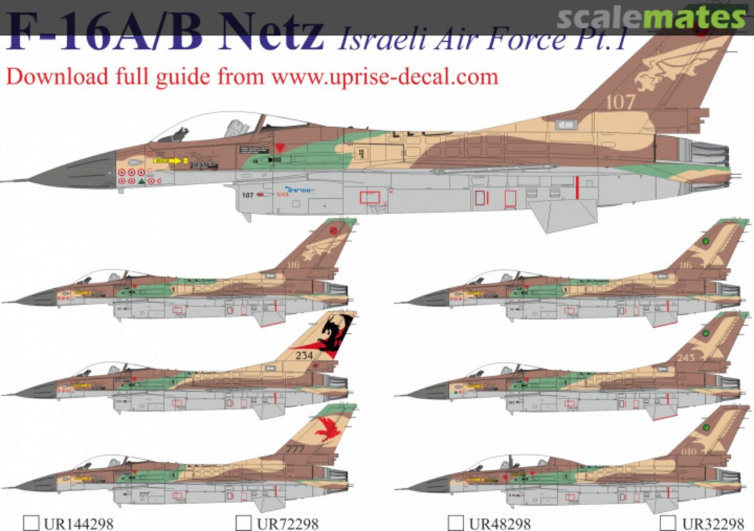 Boxart F-16A/B Netz Pt.1 Israeli Air Force with stencils UR32298 UpRise Decal Serbia