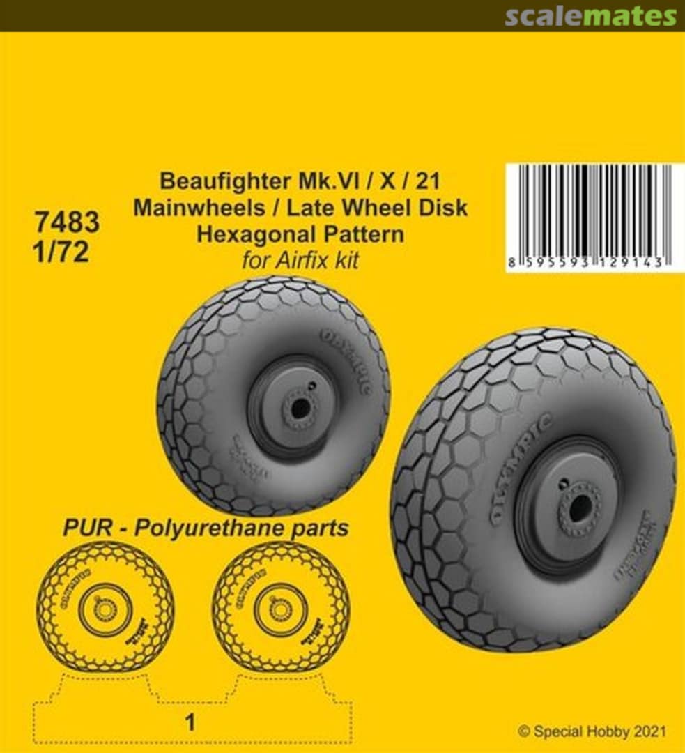 Boxart Beaufighter Mk.VI / X / 21 Mainwheels / Late Wheel Disk Hexagonal Pattern 7483 CMK