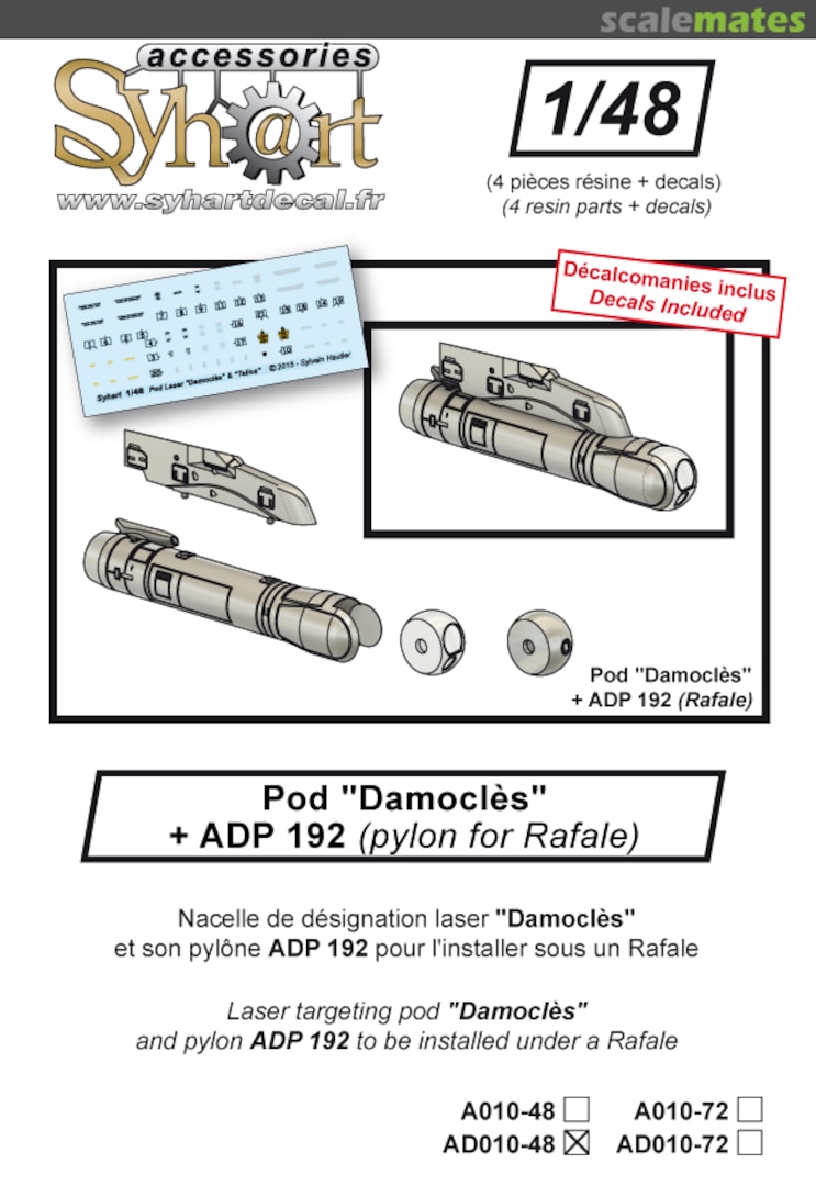 Boxart Pod "Damoclès" + ADP 192 pylon for Rafale AD010-48 Syhart