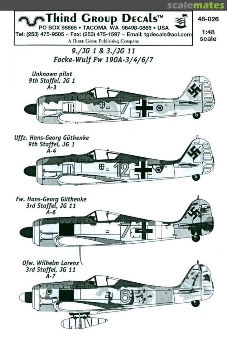 Boxart Focke-Wulf Fw 190A-3/4/6/7 48-026 Third Group Decals