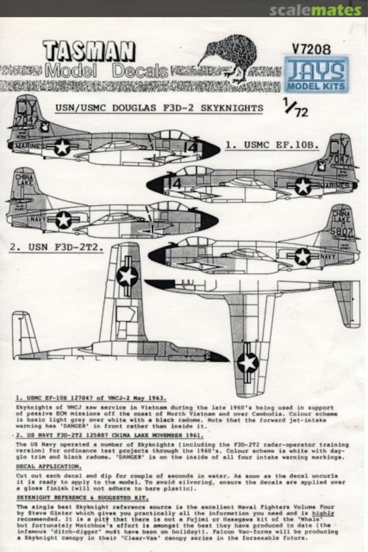 Boxart USN/USMC Douglas F3D-2 Skyknights V7208 Tasman Model Products