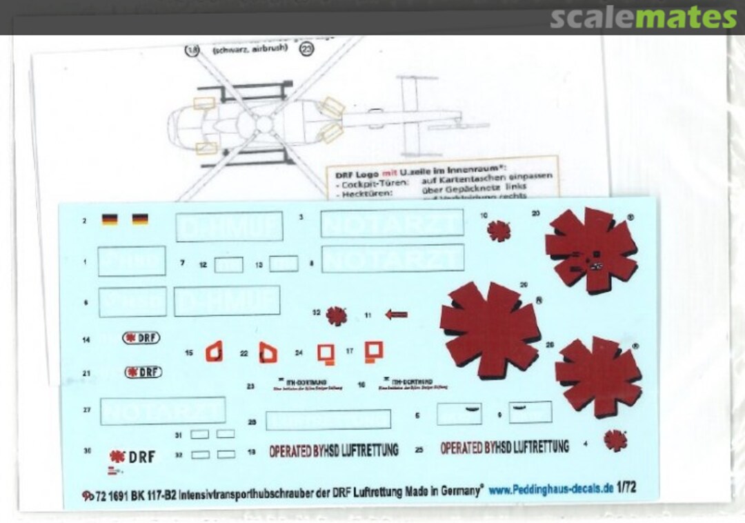 Boxart BK 117-B2 rescuehelicopter of the DRF Luftrettung EP 1691 Peddinghaus-Decals