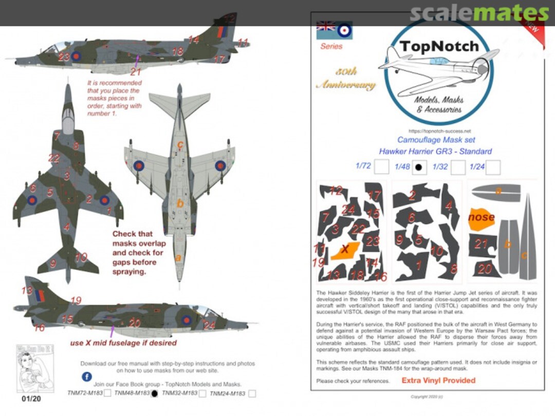 Boxart BAe Harrier GR.3 - standard camouflage pattern paint mask TNM24-M183 TopNotch