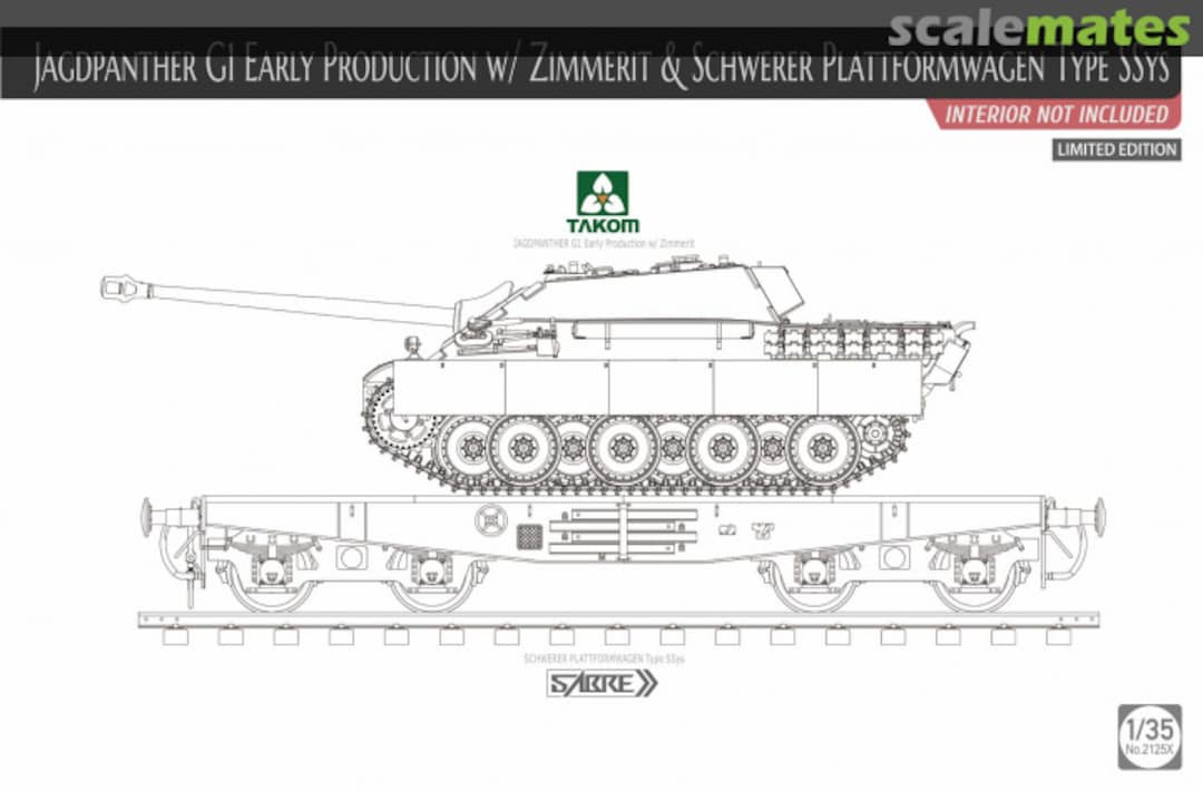 Boxart Jagdpanther G1 Early Production w/Zimmerit & Schwerer Plattformwagen Type SSys 2125X Takom