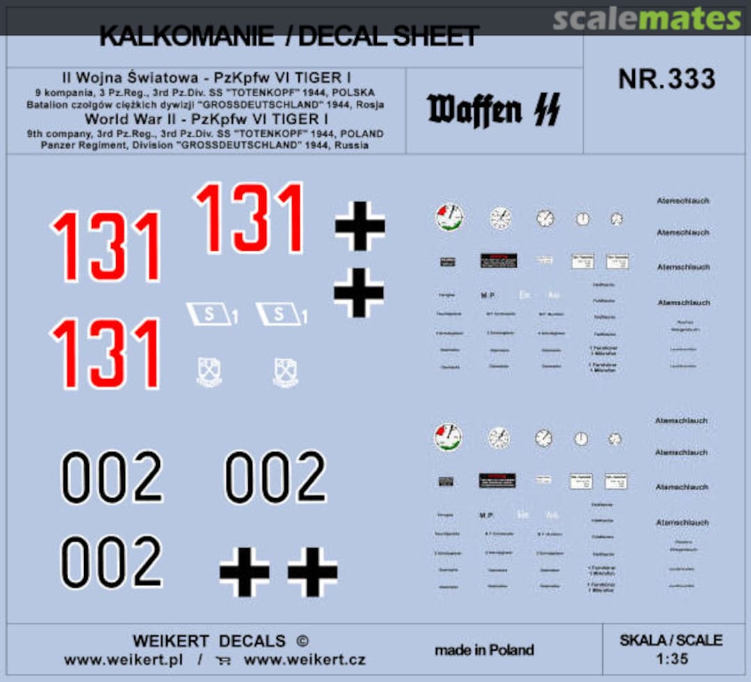 Boxart World War II - PzKpfw VI TIGER NR.333 Weikert Decals