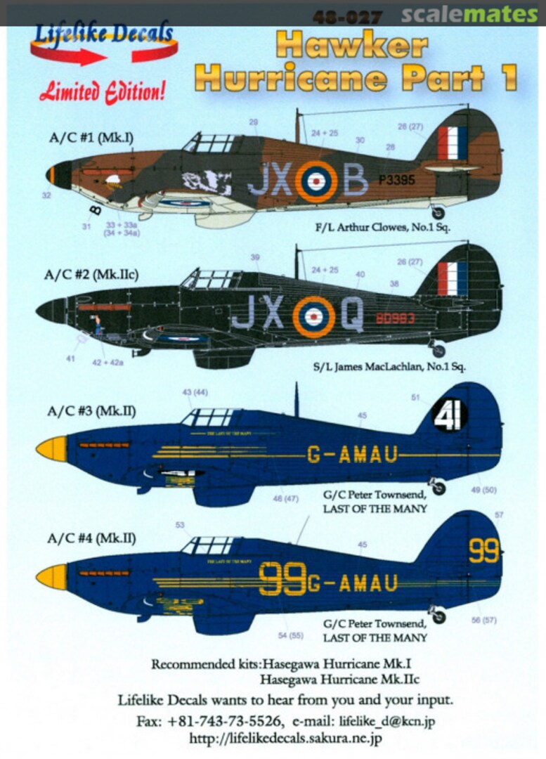 Boxart Hawker Hurricane 48-027J Lifelike Decals