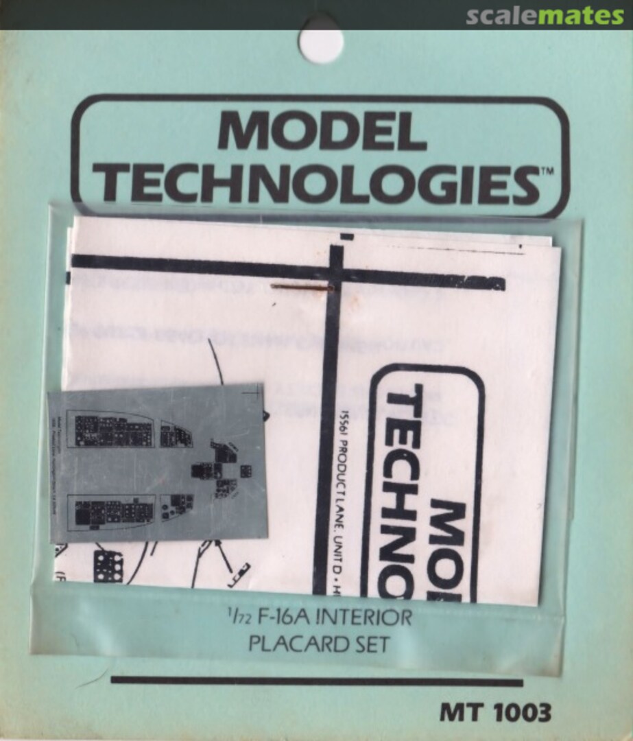 Boxart F-16A Interior Placard Set MT1003 Model Technologies