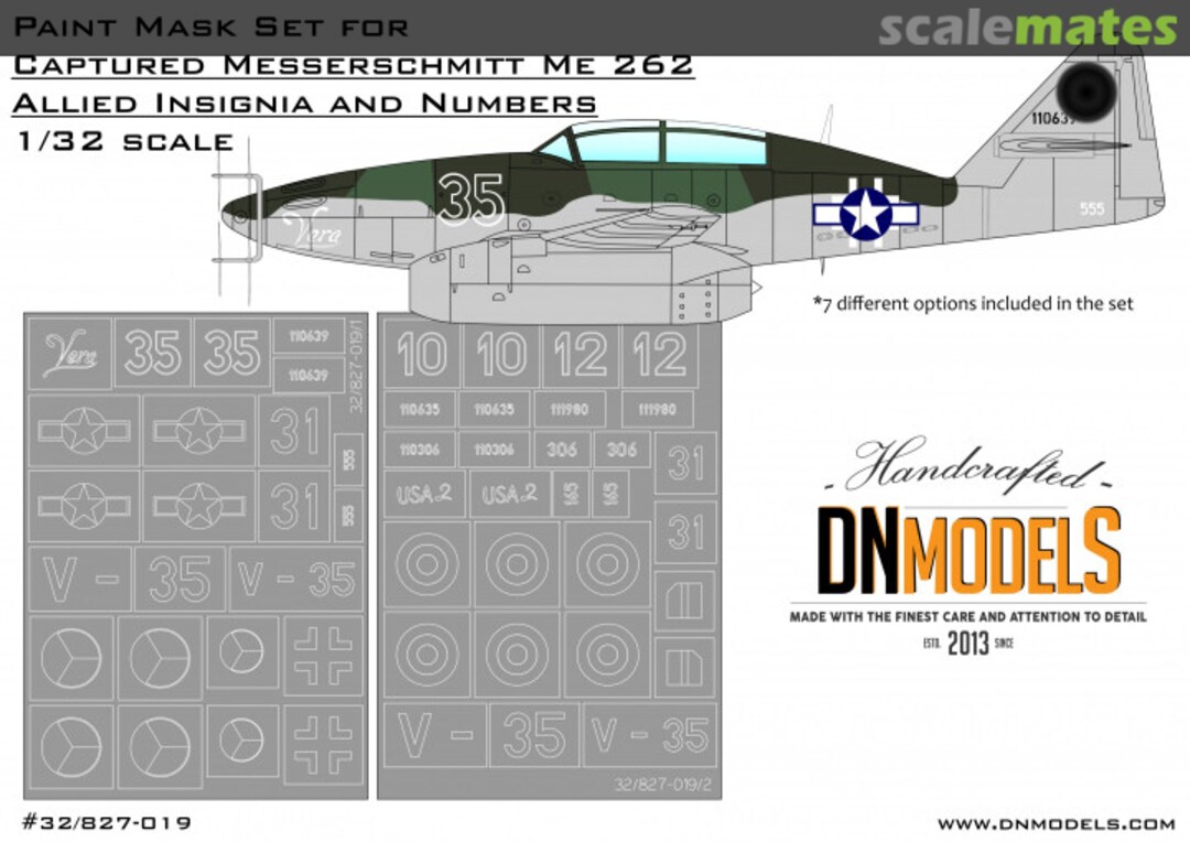 Boxart Captured Messerschmitt Me-262B Allied Insignia & Numbers Paint Mask Set 1/32 32/827-019 DN Models