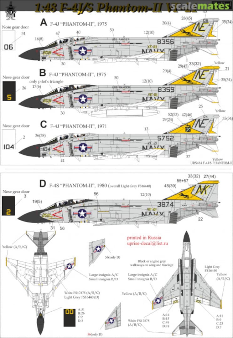 Boxart F-4J/S Phantom-II VF-21 (no stencils) URS724 UpRise