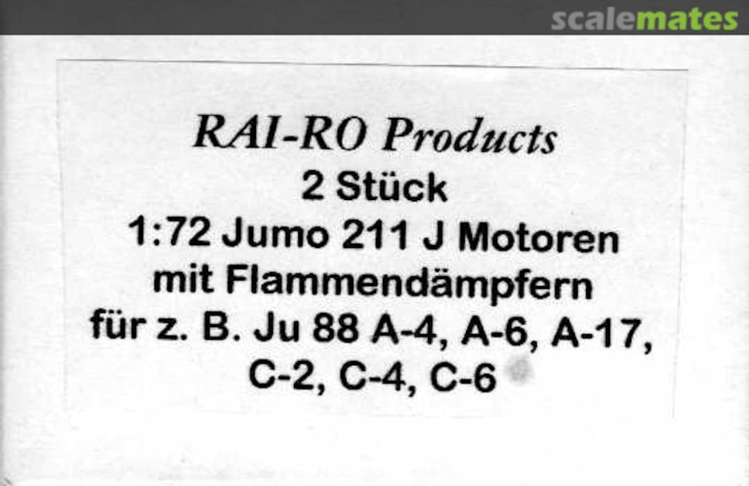 Boxart 2x Engines Jumo 211 J with flame dampers 06-104 Rai-Ro Products