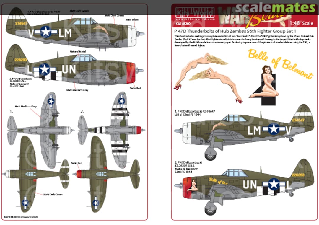 Boxart P-47D Thunderbolt Hub Zemke's 56th Fighter Group Set 1 KW148200 Kits-World