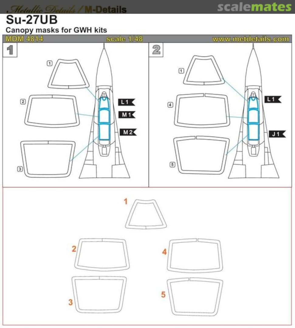 Boxart Su-27UB. Canopy masks MDM4814 Metallic Details