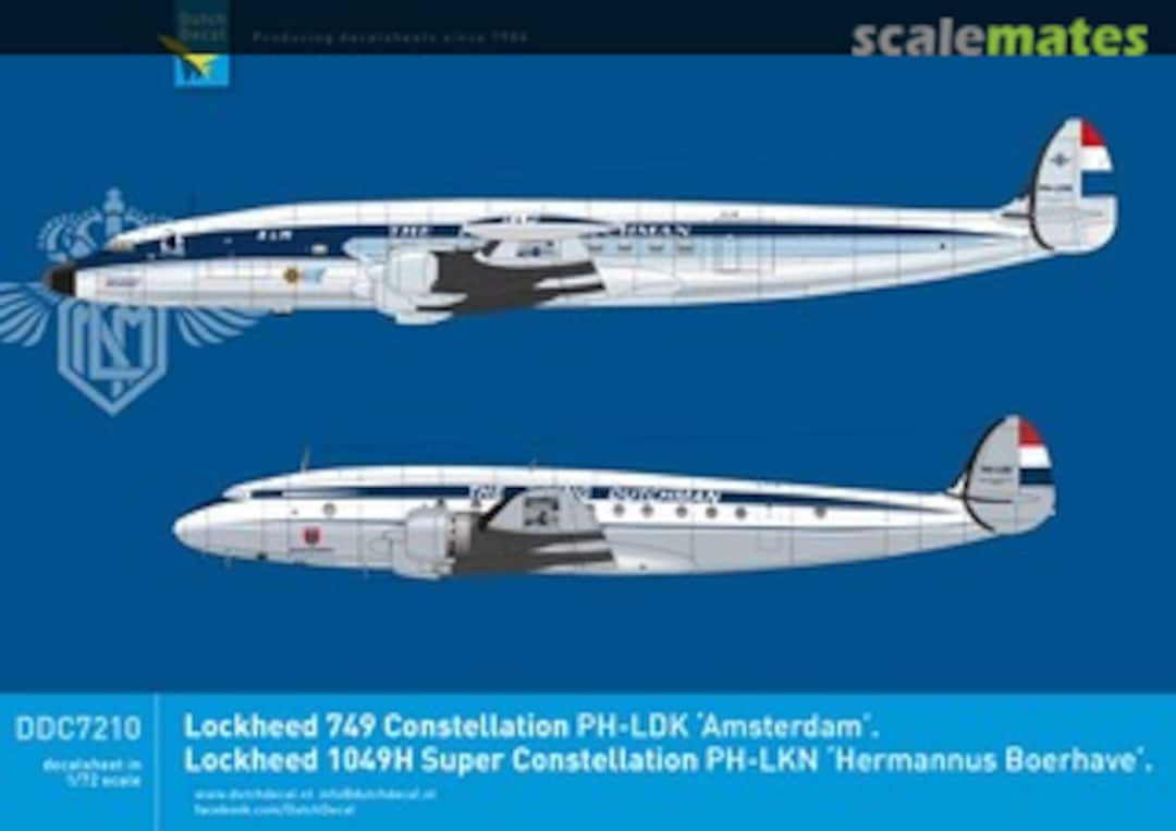 Boxart Lockheed 749 Constellation PH-LDK 'Amsterdam'. Lockheed 1049H Super Constellation PH-LKN 'Hermannus Boerhave'. DDC7210 Dutch Decal