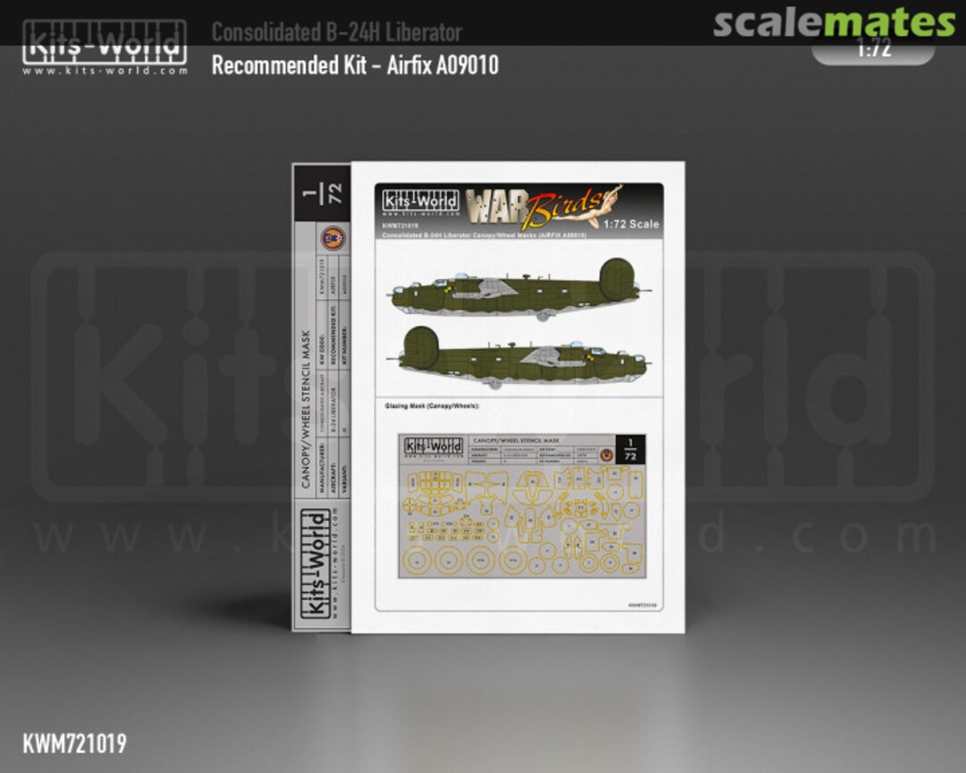 Boxart Consolidated B-24H Liberator Canopy and Wheel Stencil Masks KWM721019 Kits-World