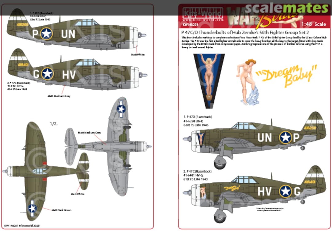 Boxart P-47D Thunderbolt Hub Zemke's 56th Fighter Group Set 2 KW148201 Kits-World