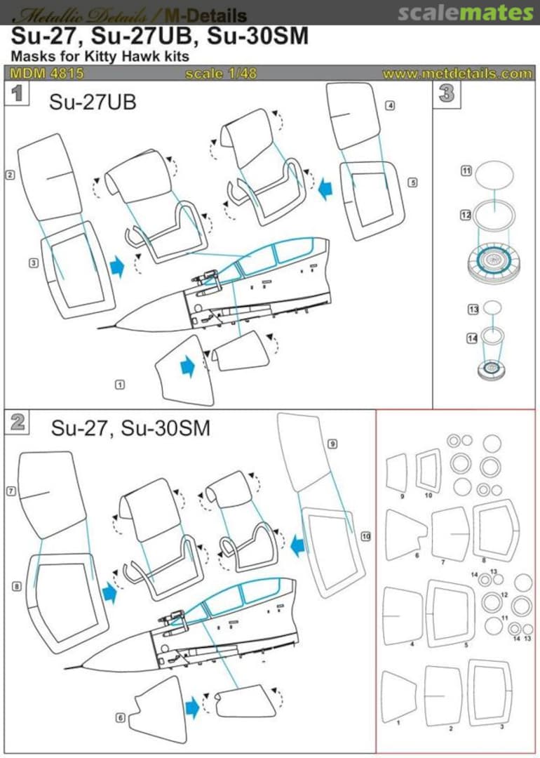 Boxart Su-27/Su-27UB/Su-30SM. Masks MDM4815 Metallic Details