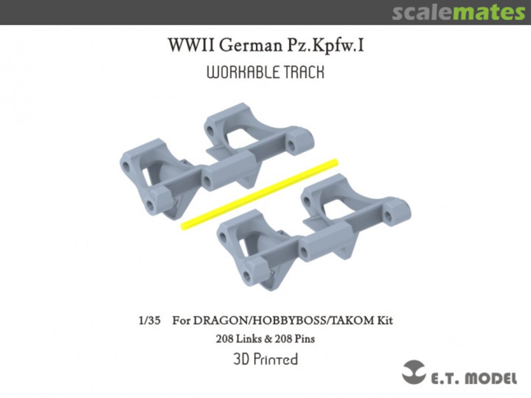 Boxart WWII German Pz.Kpfw.I Workable Track (3D Printed) (For Dragon/HobbyBoss/TakomKit) P35-400 E.T. Model