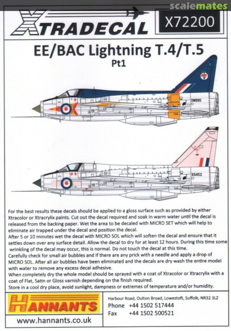 Boxart EE/BAC Lightning T.4/T.5 X72200 Xtradecal