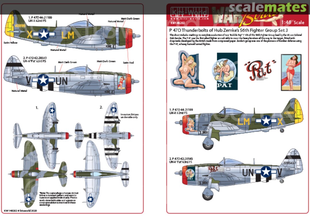 Boxart P-47D Thunderbolt Hub Zemke's 56th Fighter Group Set 3 KW148202 Kits-World