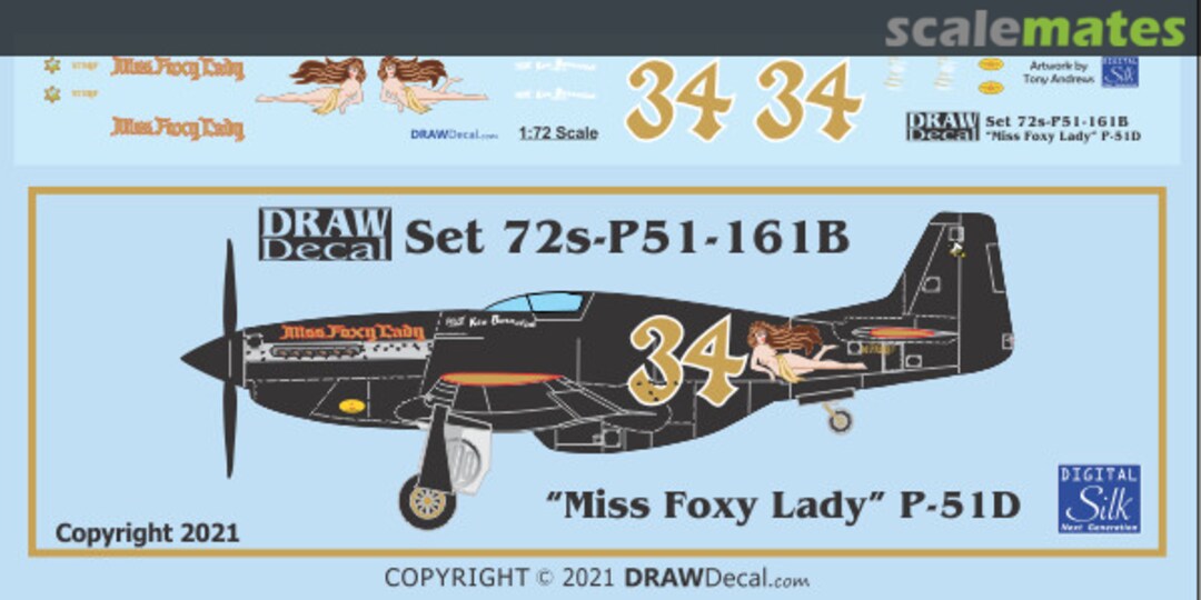 Boxart "Miss Foxy Lady" Black P-51D 72-P51-161B Draw Decal