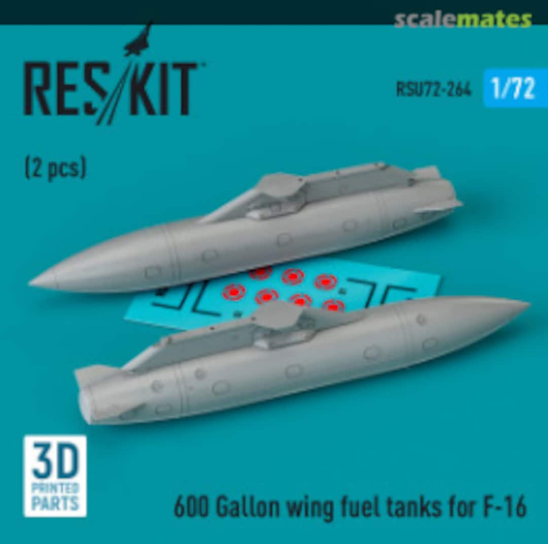 Boxart 600 Gallon wing fuel tanks for F-16 (2 pcs) RSU72-0264 ResKit